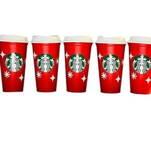 Starbucks 2022 Holiday Red Cup 25th Anniversary Reusable Hot Cup Set of 5